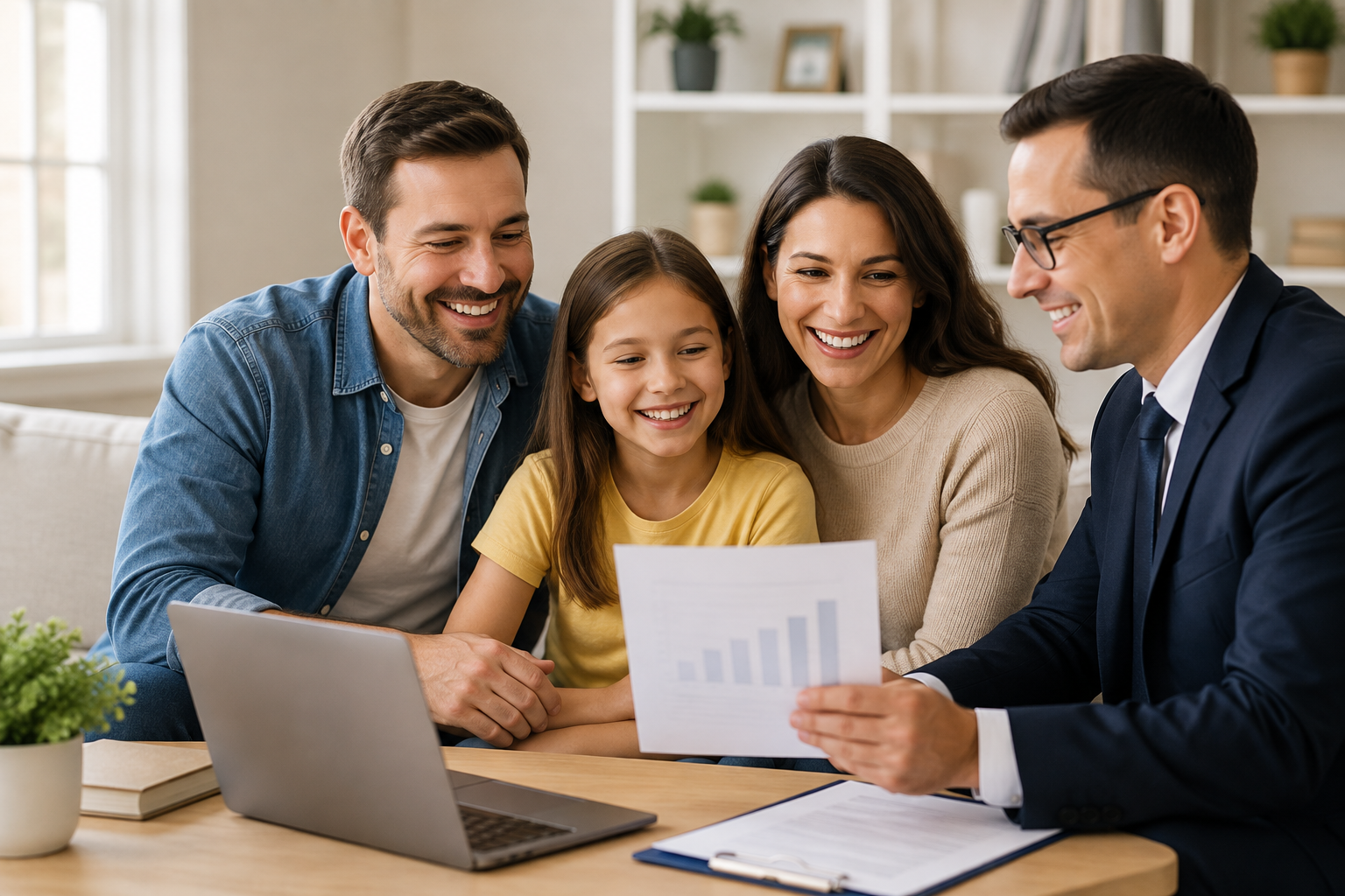 Family discussing financial goals